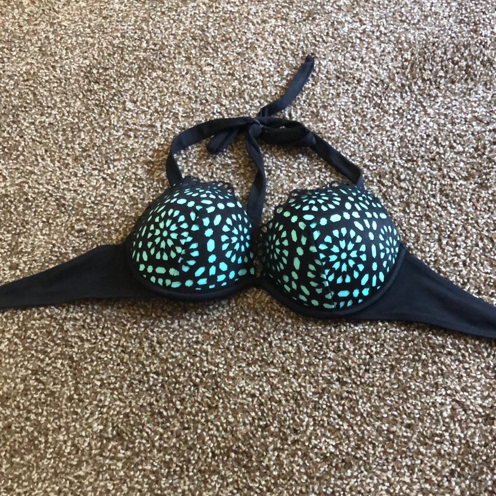 Teal and black push up bikini top